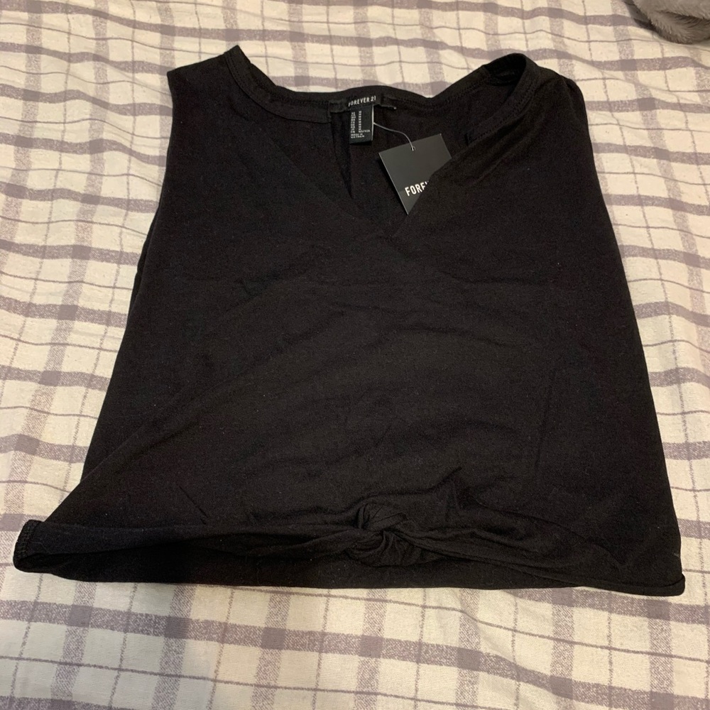 Cropped Black Tie Up Top